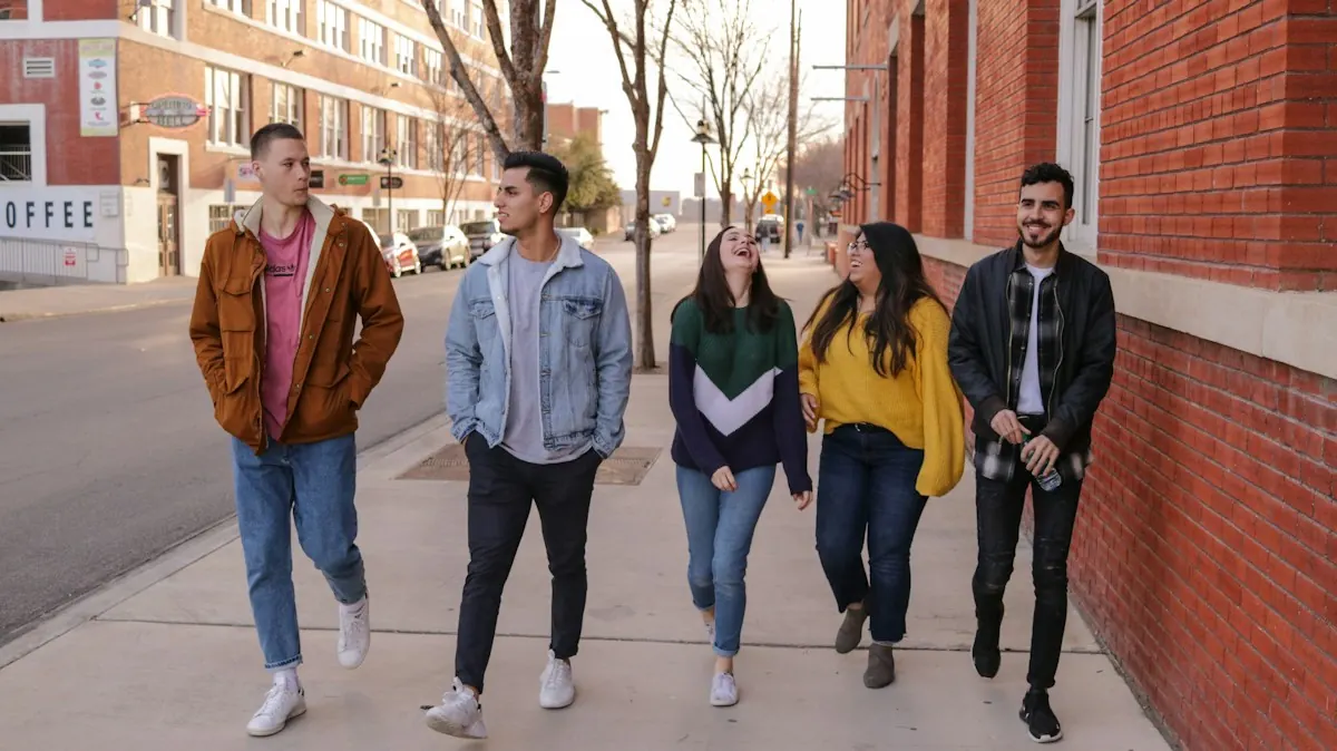 Happy international students walking together